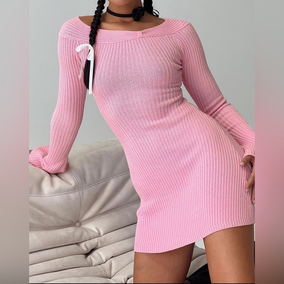 Princess Polly Pink Pember Off The Shoulder Knit Mini Dress Size M/L. NWT. - Picture 7 of 11